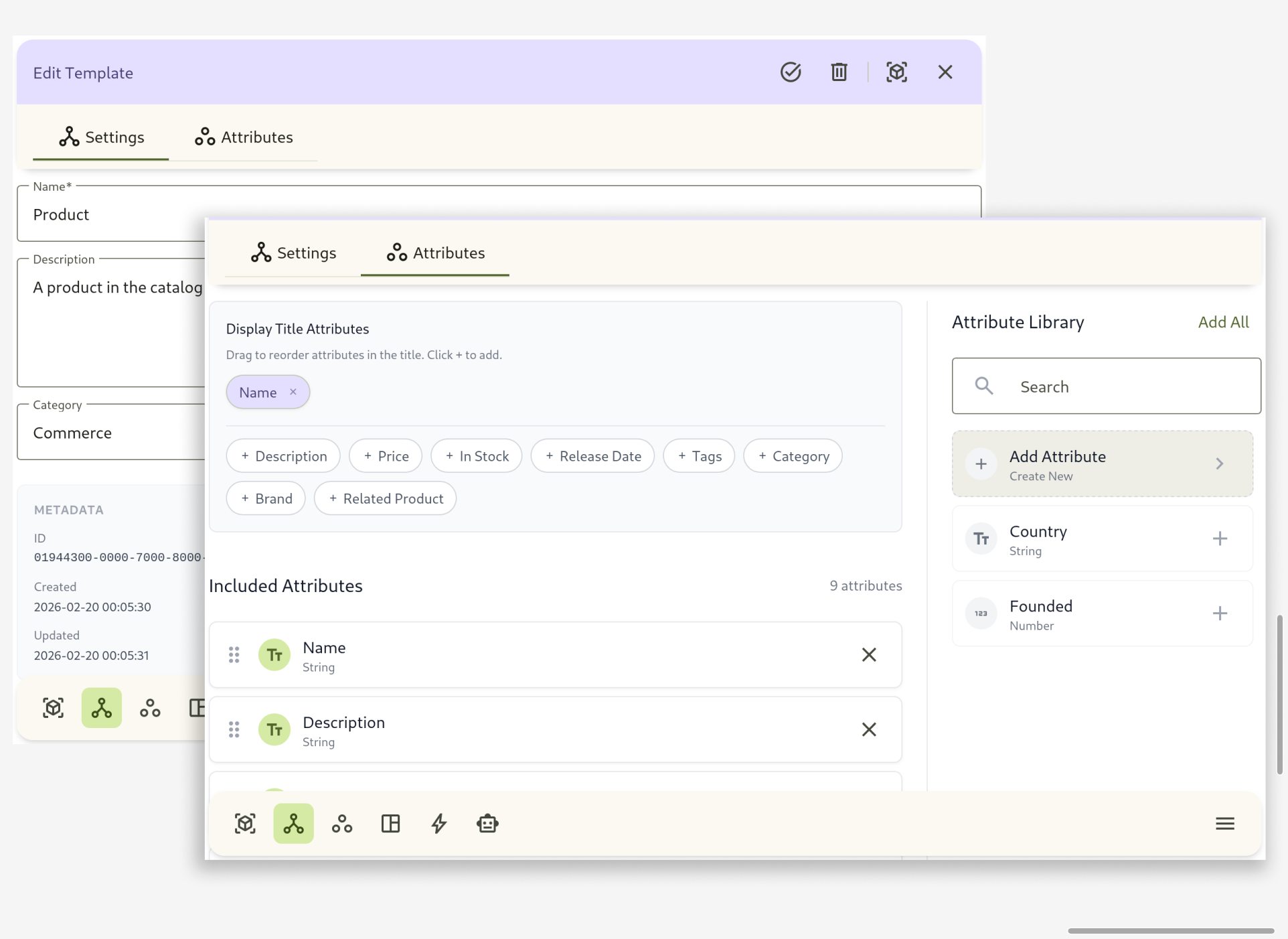 show template basic settings and attribute composition.