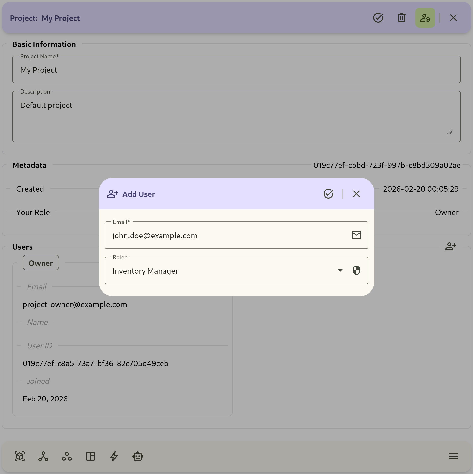 show project details with members list and invite action.