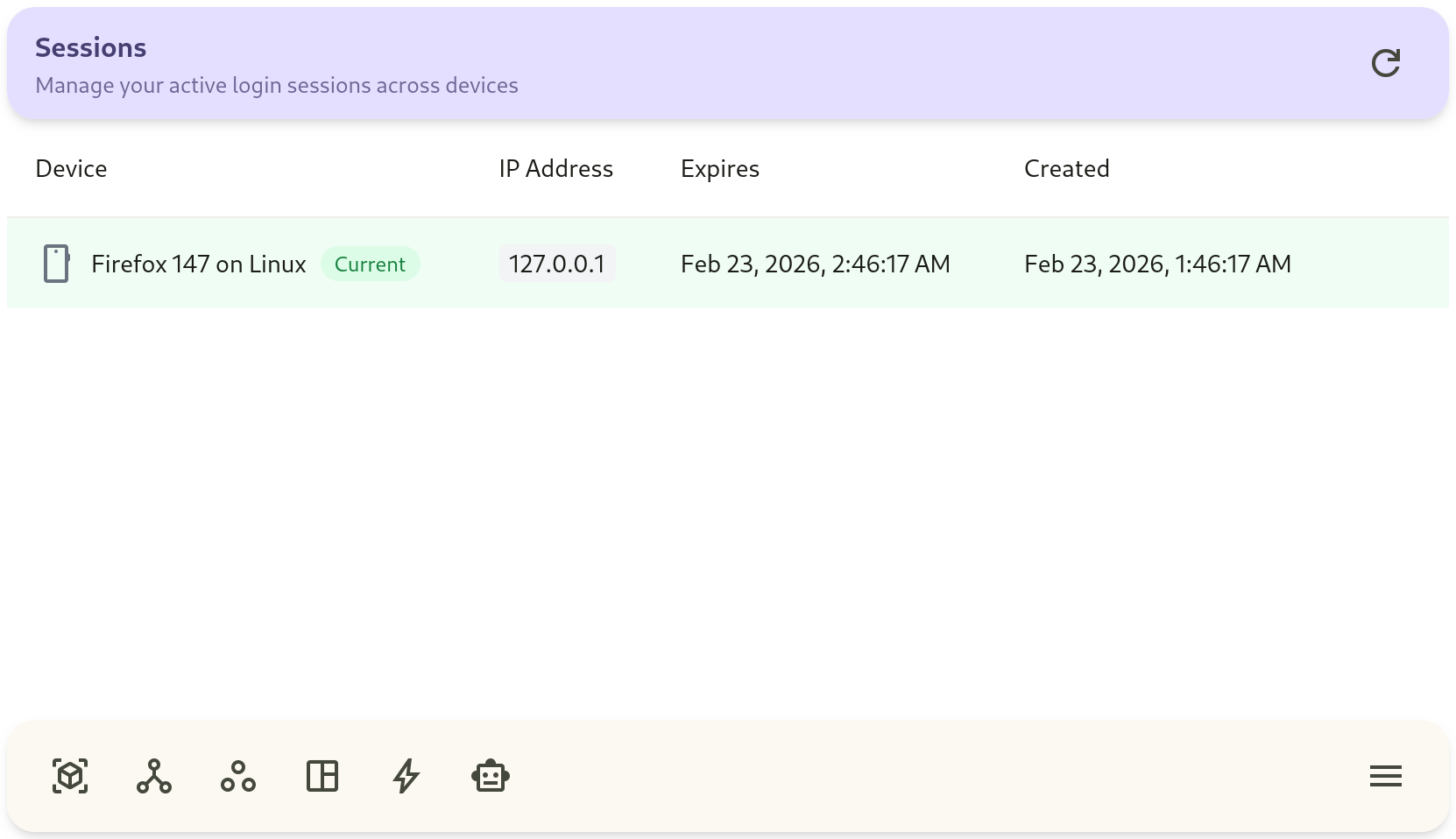 show active session list and revoke action.