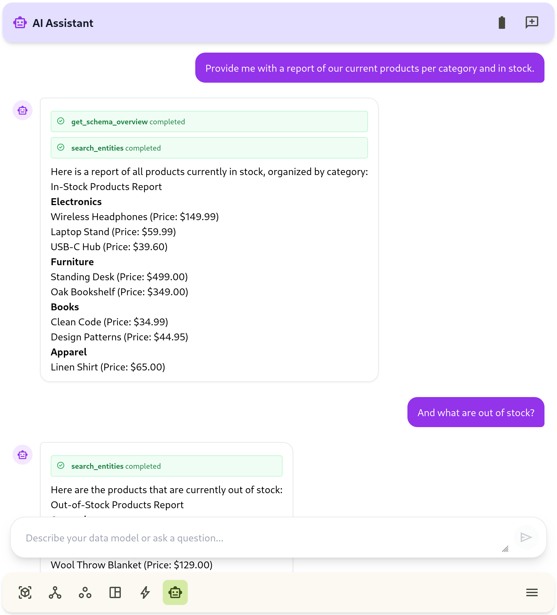 show a prompt and a streamed assistant response in progress.